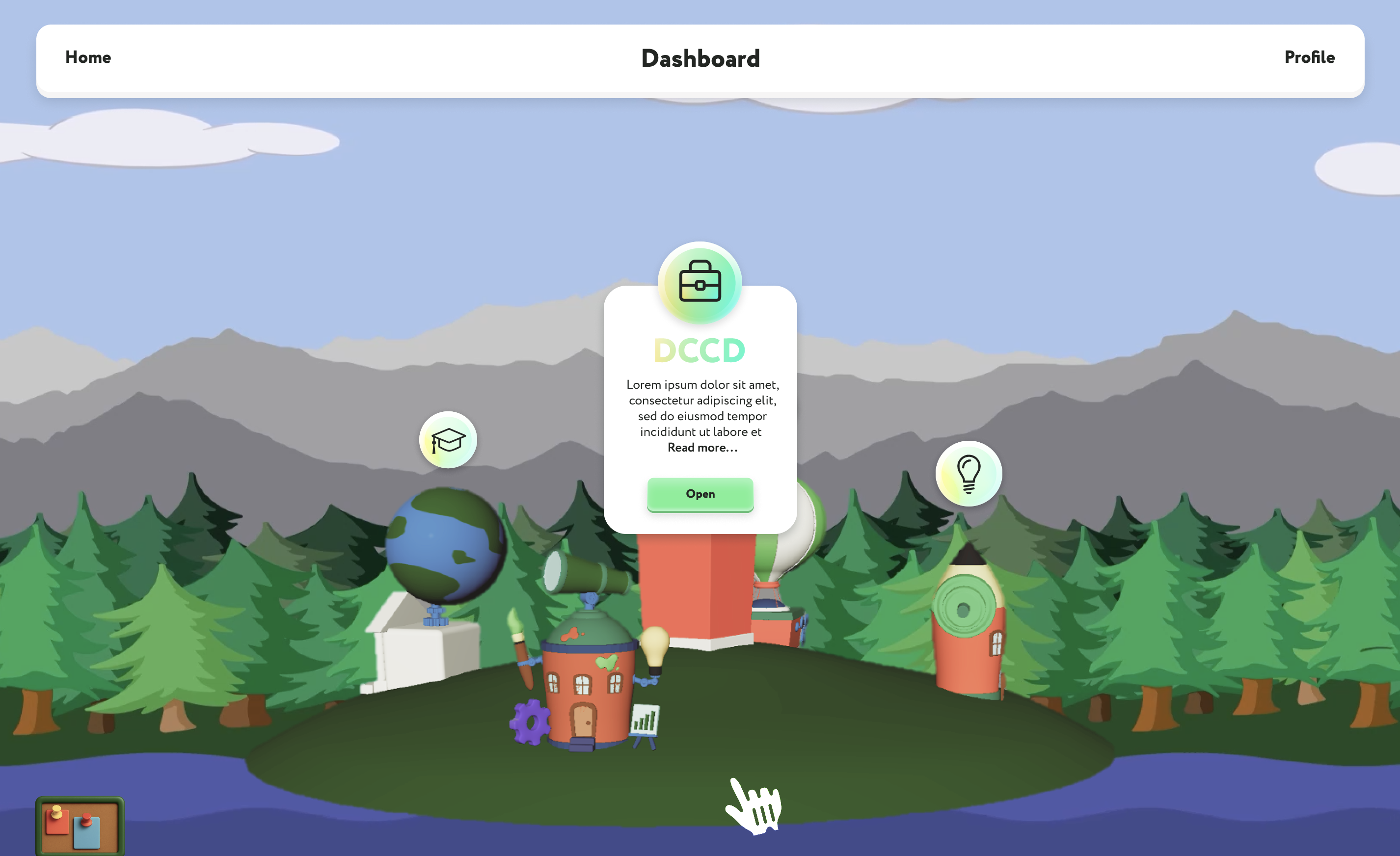 3D world with DCCD resource popup