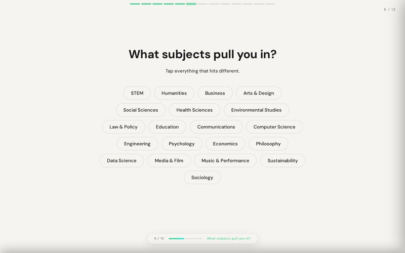 Multi-select question, What subjects pull you in?