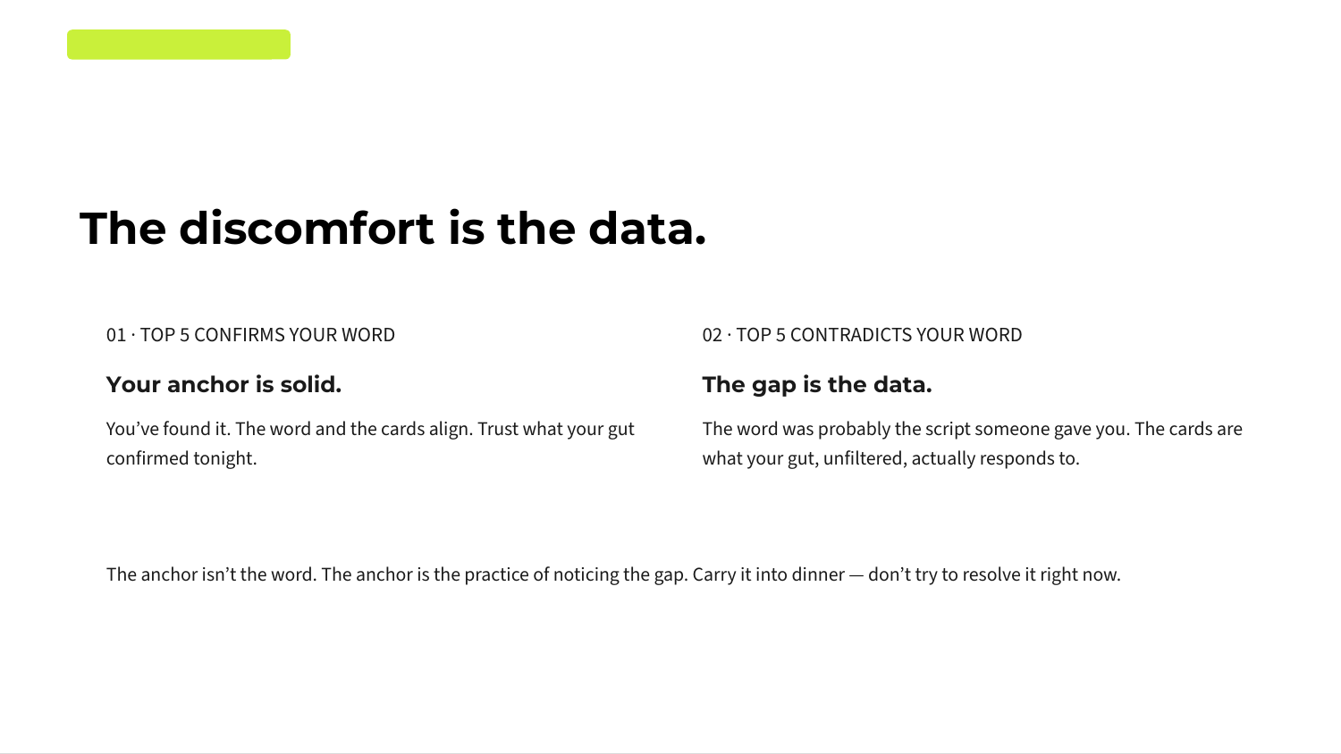 Slide 25: The discomfort is the data. Either outcome is valid.
